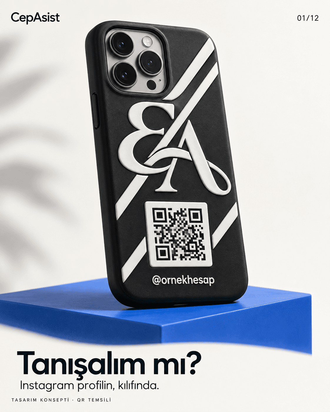 Instagram QR Kodlu Telefon Kılıfı — siyah beyaz temsili tasarım