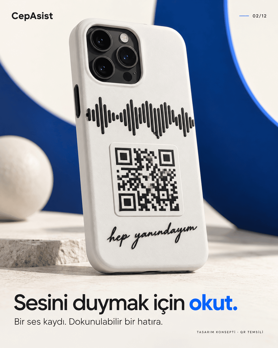 Sesli Hatıra QR Telefon Kılıfı — siyah beyaz temsili tasarım