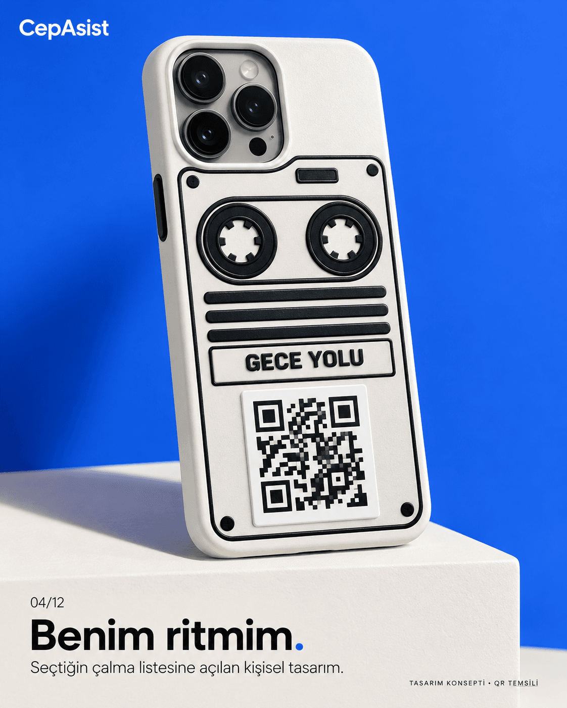 Müzik Listeli QR Telefon Kılıfı — siyah beyaz temsili tasarım