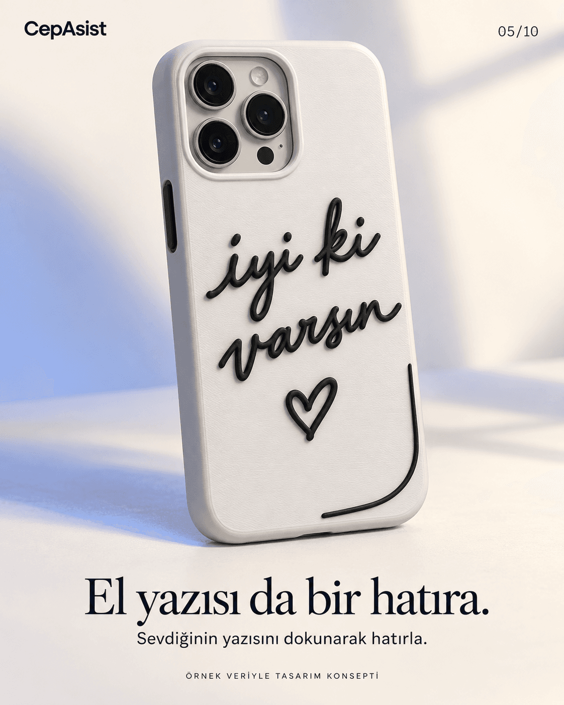 El Yazılı Telefon Kılıfı — siyah beyaz temsili tasarım