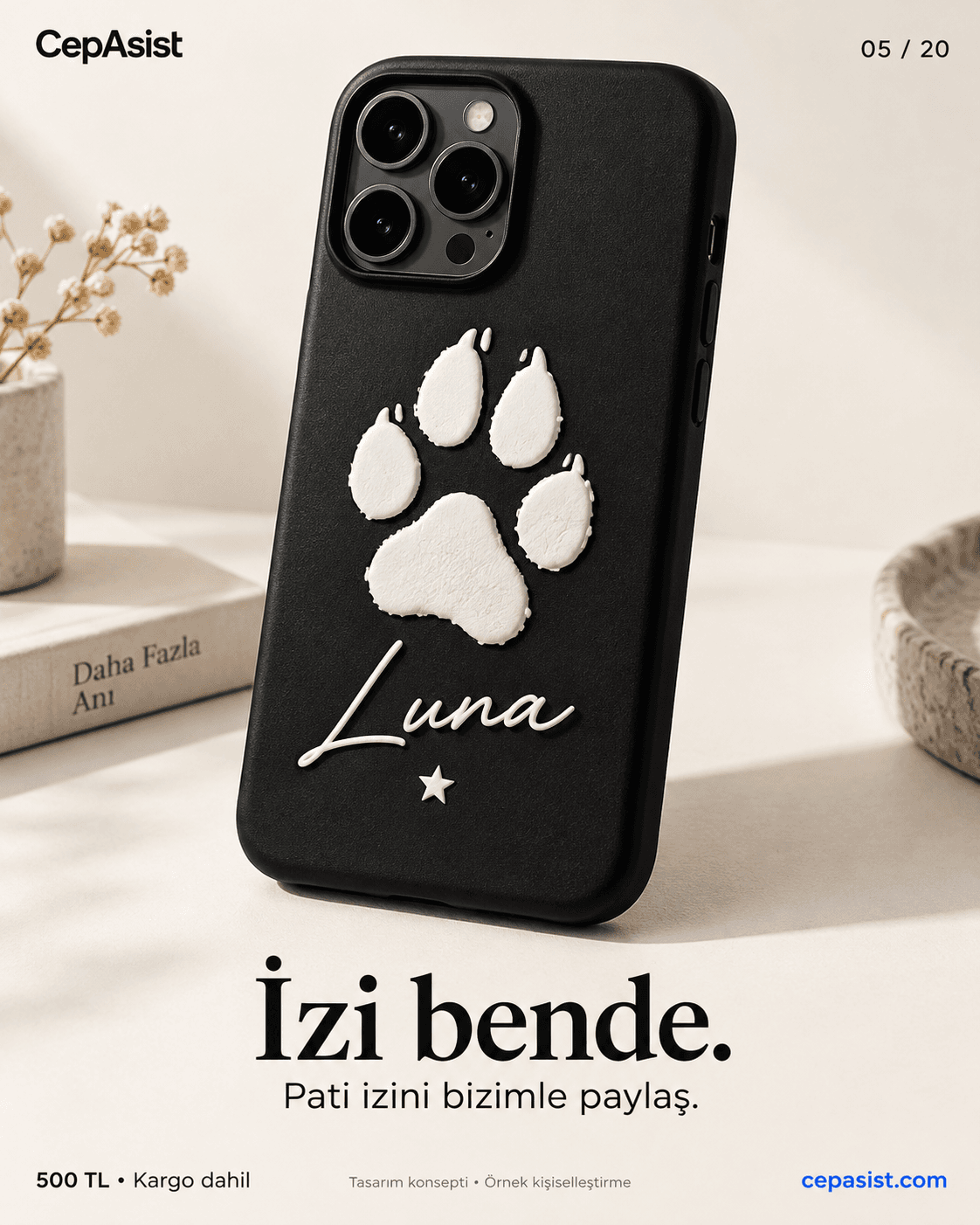 Pati İzli Telefon Kılıfı — siyah beyaz temsili tasarım