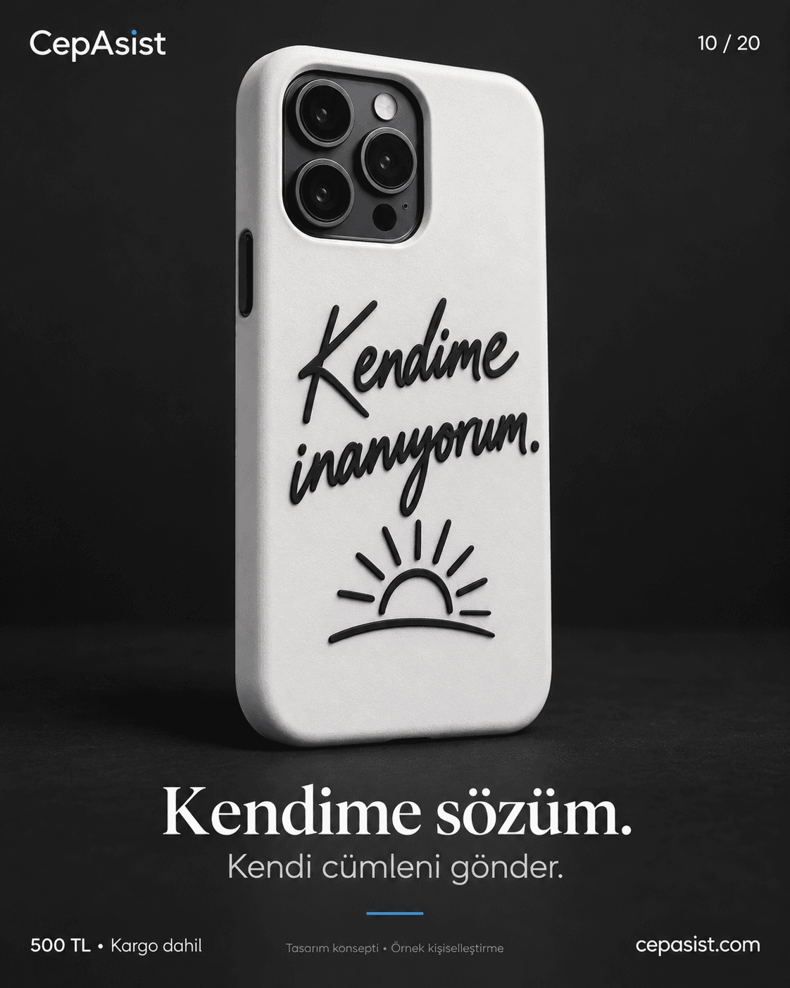 Söz Yazılı Telefon Kılıfı — siyah beyaz temsili tasarım
