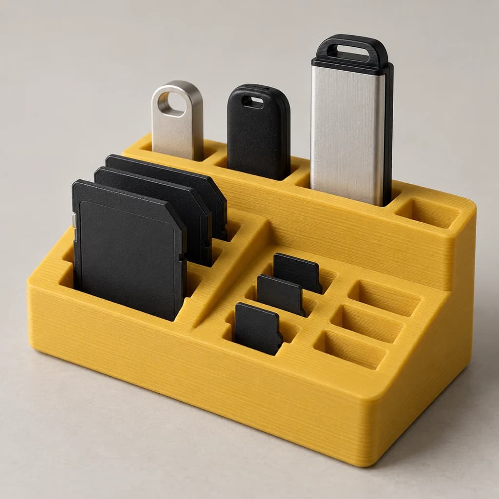 SD kart ve USB bellek organizeri için temsili 3D baskı ürün grubu