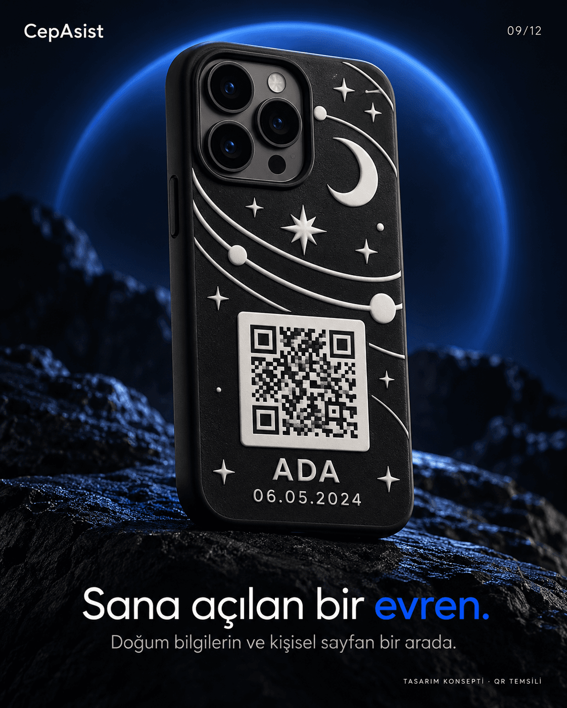 Kişisel Sembollü Telefon Kılıfı — siyah beyaz temsili tasarım