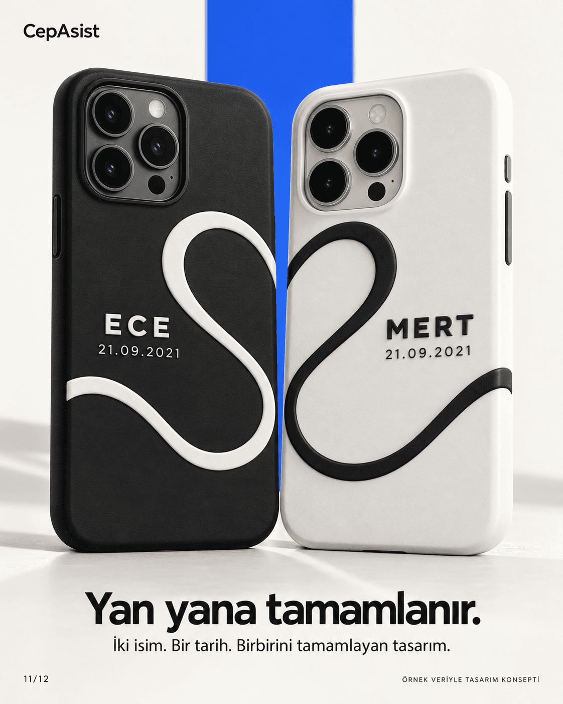 Eşleşen çift: siyah beyaz kişiselleştirilmiş telefon kılıfı konsepti