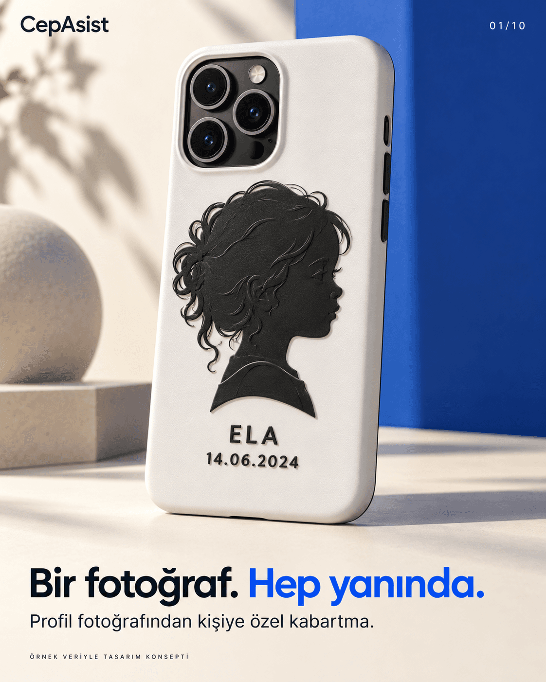 Çocuk Silüetli Telefon Kılıfı — siyah beyaz temsili tasarım