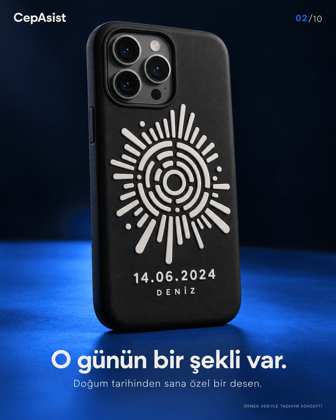 Doğum Tarihli Telefon Kılıfı — siyah beyaz temsili tasarım