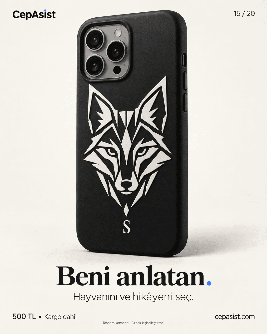 Hayvan Sembollü Telefon Kılıfı — siyah beyaz temsili tasarım