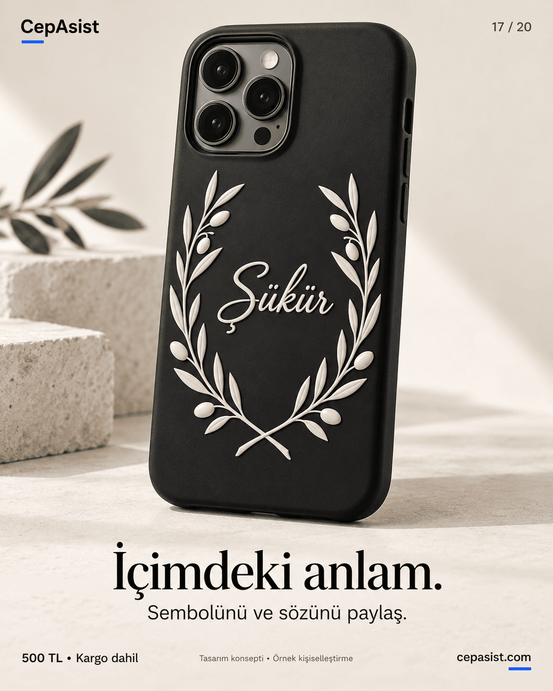 İnancımın izi: siyah beyaz kişiselleştirilmiş telefon kılıfı konsepti
