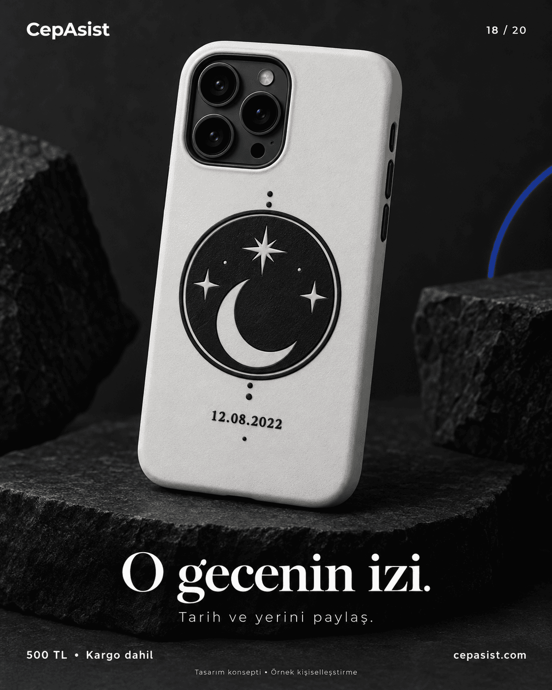 O günün ayı: siyah beyaz kişiselleştirilmiş telefon kılıfı konsepti