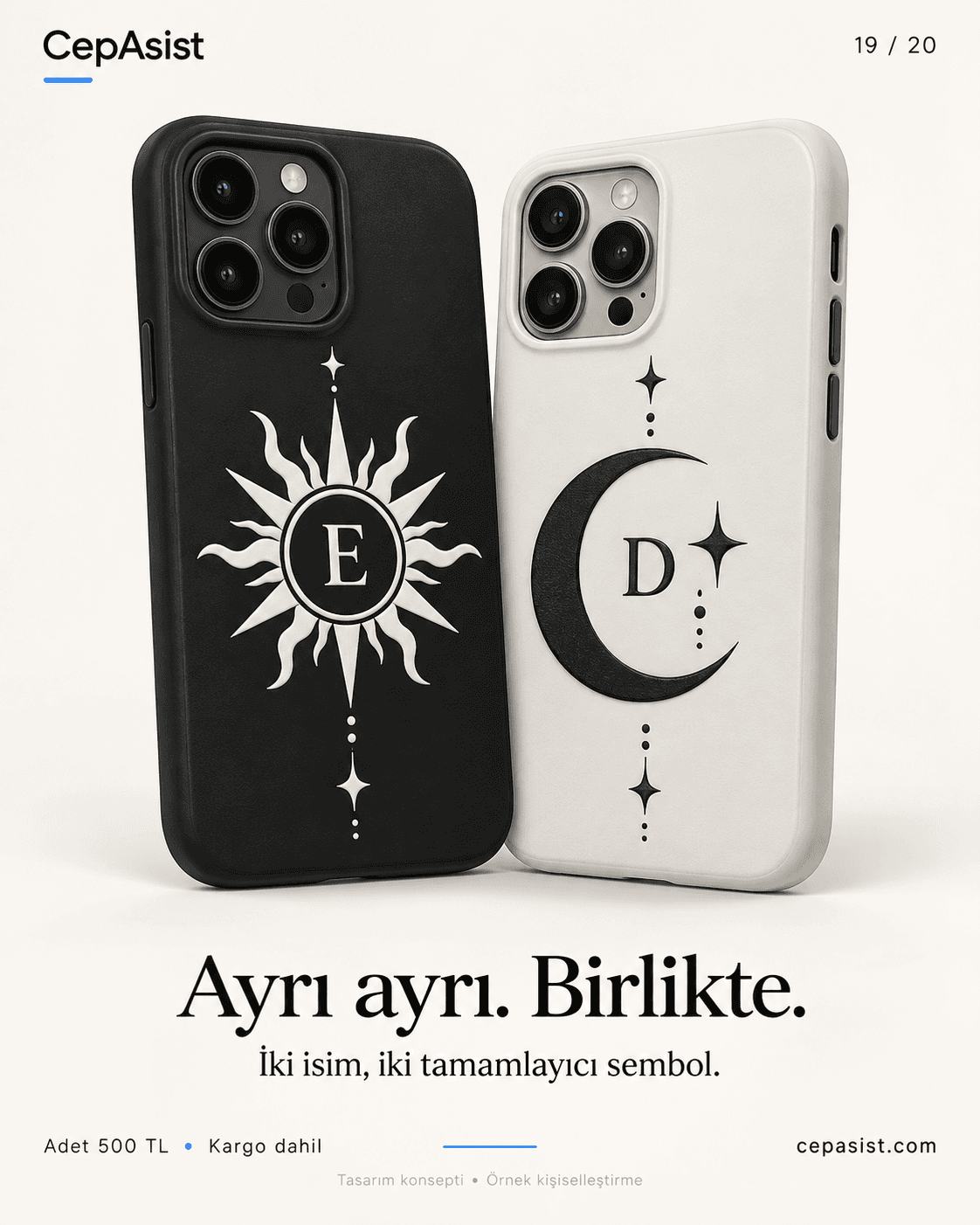 Birbirini tamamlayan işaretler: siyah beyaz kişiselleştirilmiş telefon kılıfı konsepti